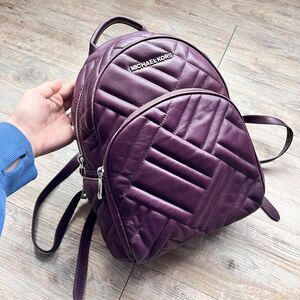 Michael Kors Abbey Medium Chevron Quilted Leather Backpack Damson Purple